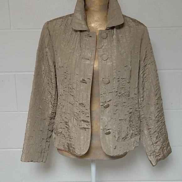KORET CRINKLE TEXTURE SATIN BUTTON DOWN BOMBER JACKET, SHACKET - Picture 1 of 7